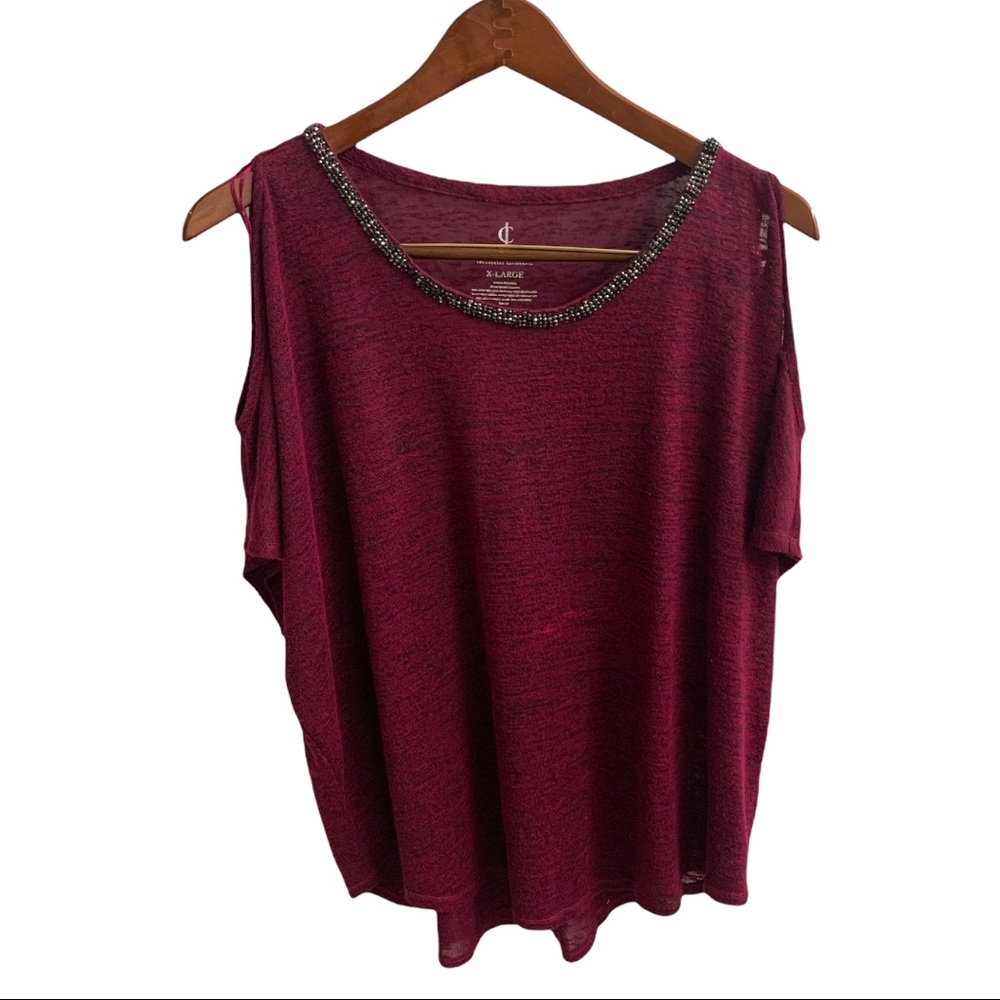 Juicy Couture Burgundy Cold Shoulder Cut Out Top | Women’s Extra Large